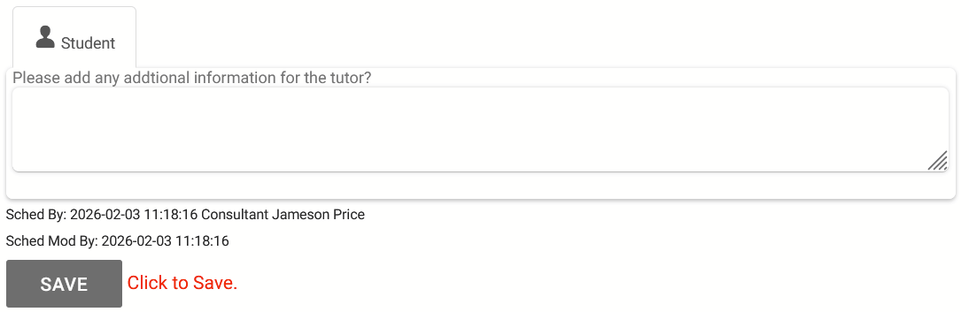 A textbox that asks for additional information for the tutor