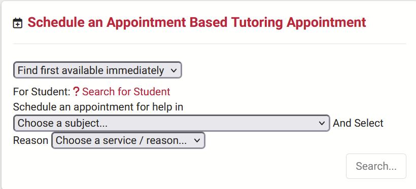 A view of an unfilled scheduling form.