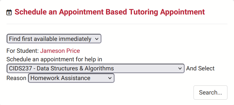 A view of a filled scheduling form.